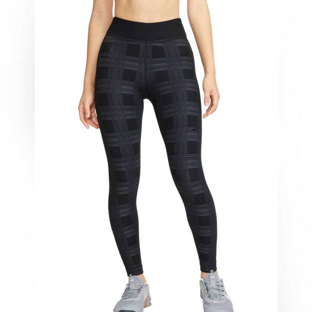 Nike Pro Dri-FIT HyperWarm Training Leggings Plaid DD6525 size small